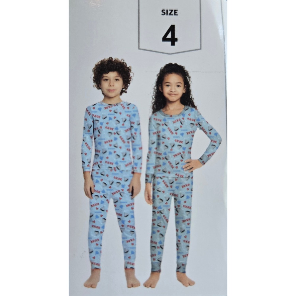 NWT Hershey's Kisses Kids Valentine's Pajama Set 2-Piece Blue Hearts XOXO Size 4